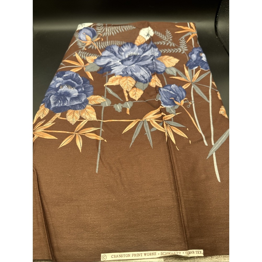 Vintage Cranston Schwartz Liebman Textiles Cotton Blend Fabric Floral Brown Blue